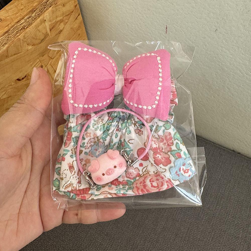 For 17cm Labubu Pendant for Children Dress Sweater Overalls T-shirt Sweater Hat Set Cartoon Messenger Bag