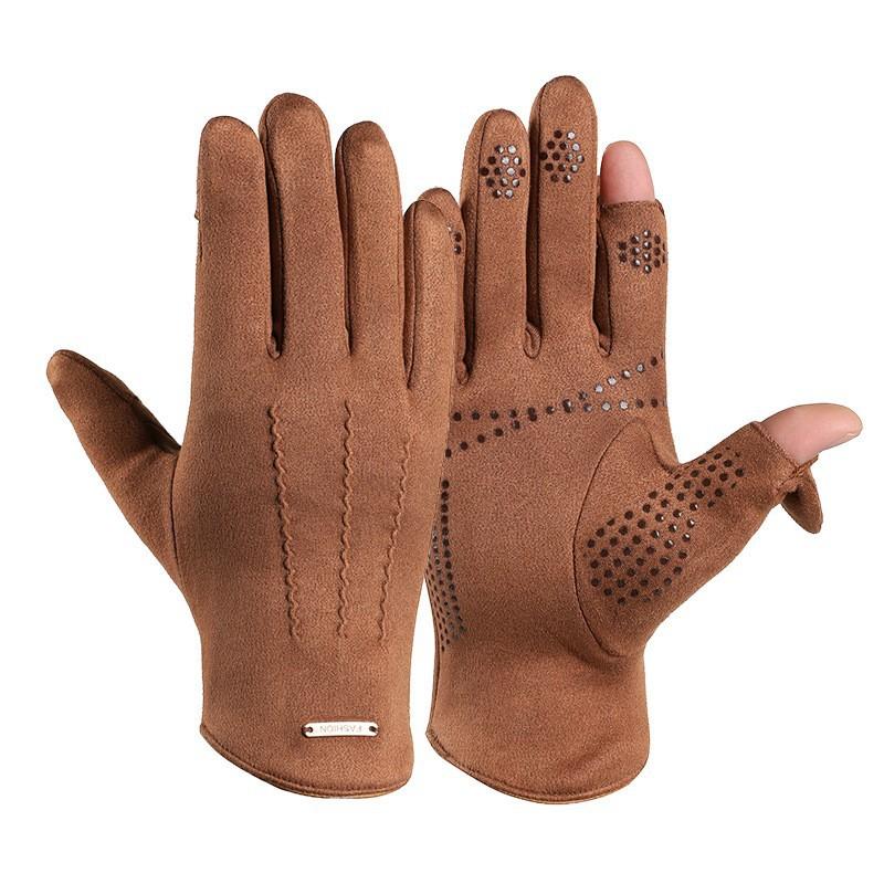 Warm Gloves for Men's Suede Plus Velvet Warm and Non Slip Fashion Cycling and Driving Sports Autumn and Winter Touch Screen Gloves