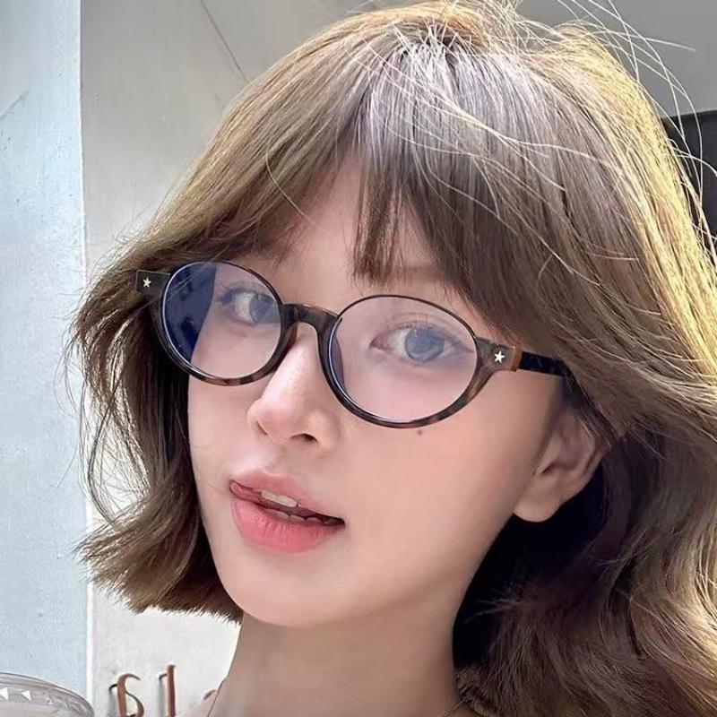 Star Nerd Retro Oval Half-Rim Tortoiseshell Glasses