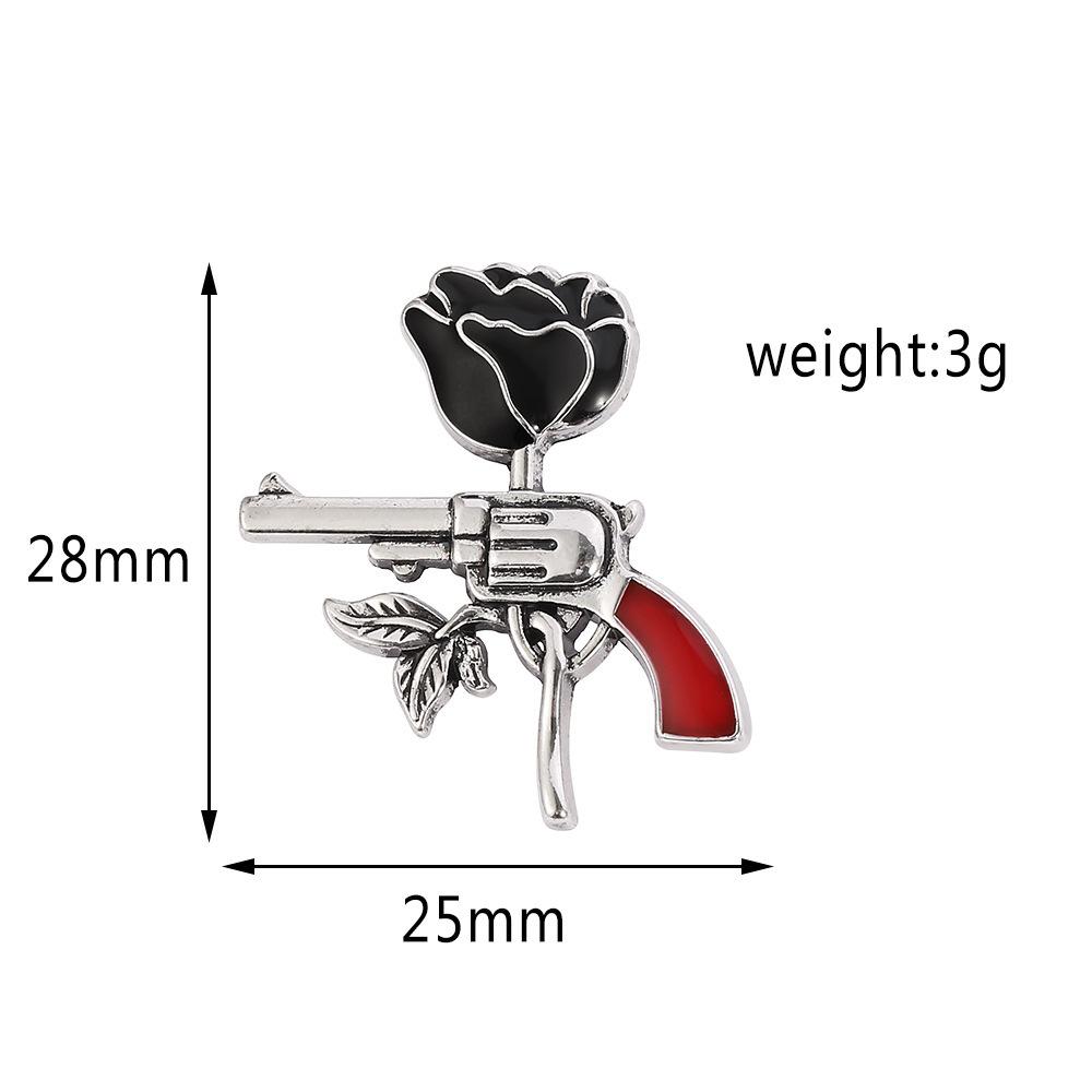 

Готическая брошь в форме пистолета с цветком темной розы, ретро, личность, панк, металлические значки на лацкан, булавка для аксессуаров для одежды, подарки