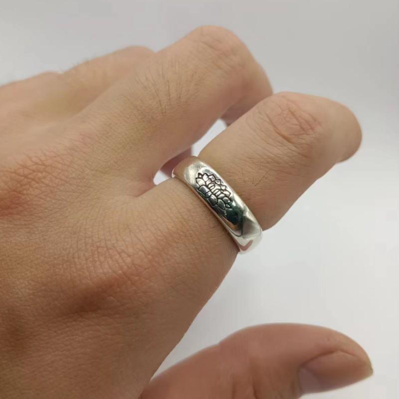 Adjustable Open Ring Men Women Sterling Lotus Flower Design Vintage Floral Statement Jewelry