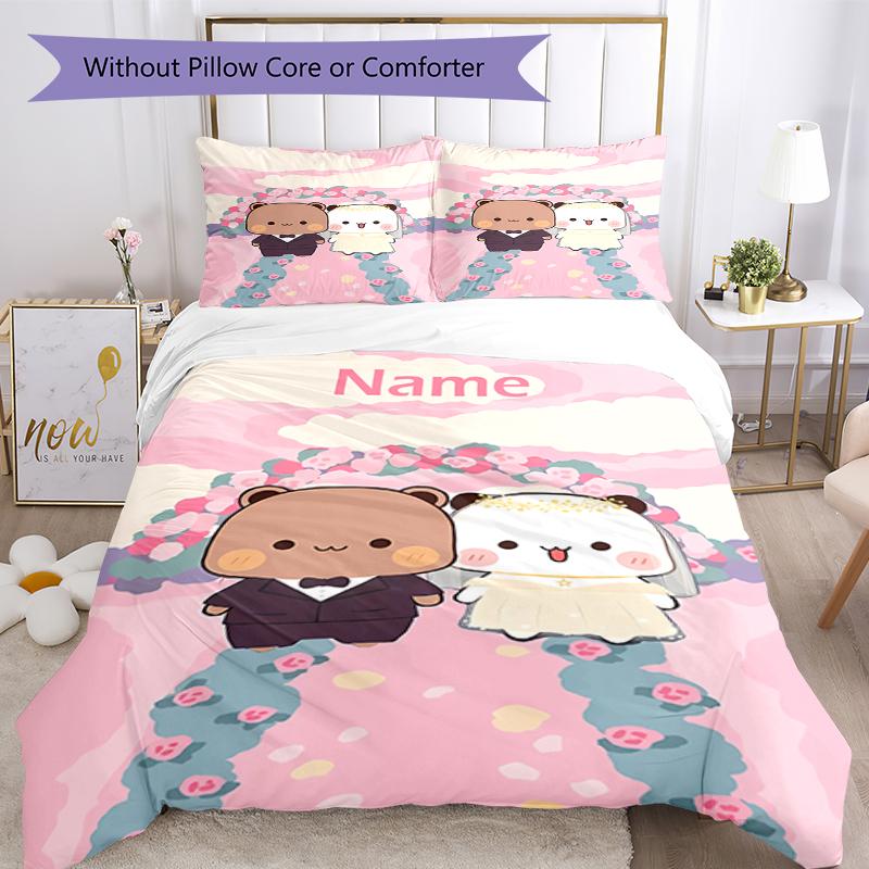 3pcs Custom Name Bubu Dudu Bedding Set Duvet Cover Closure Includes 1 Duvet Cover & 2 Pillowcases, Soft and Comfortable for All Seasons.