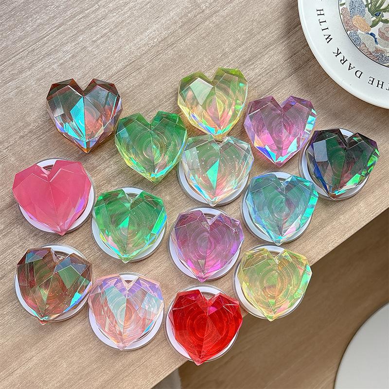 Magnetic Paste Three-Dimensional Laser Heart-Shaped Creative Desktop Drama Mobile Phone Airbag Bracket Transparent Telescopic Ring