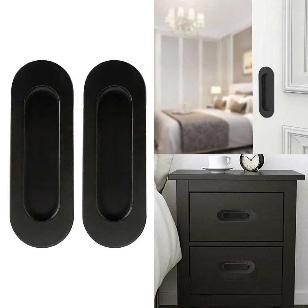 2pcs Sliding Door Handle Embedded Concealed Door Knobs Stainless Steel Cabinet Handles Drawer Buckle Kitchen Sliding Door Pull