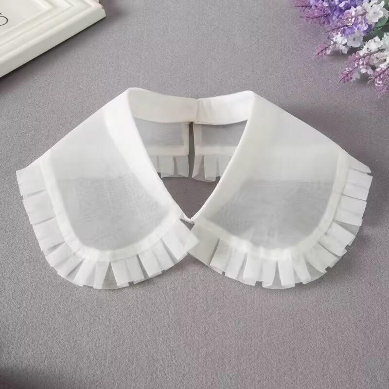 Organ Pleated Solid Color Shawl Fake Collar Detachable Round Necklace Lapel Collar Sweater Blouse Top Clothing Accessories