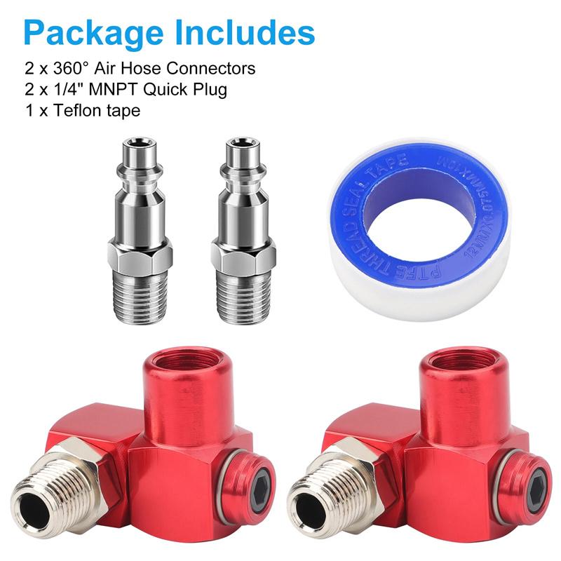 2Pcs Swivel Air Hose Connector 1/4 Inch 360 Degree Swivel Pneumatic Tool Adapter Lightweight Aluminum Air Hose Fittings