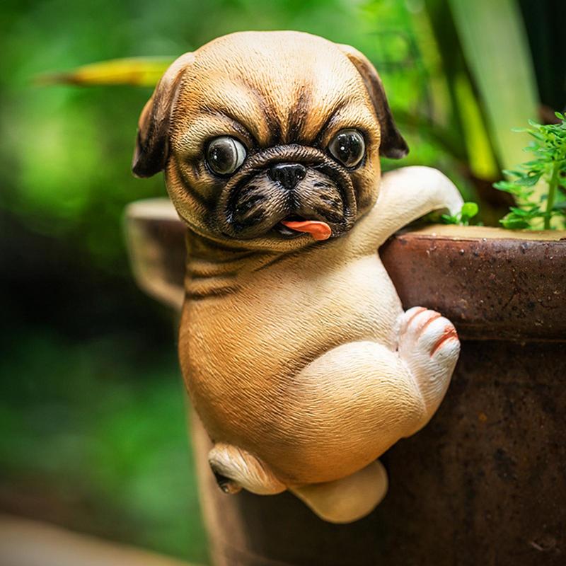 Outdoor Dog Statue Cute Resin Dog Garden Statue Sculptures Ornament Flower Pot Pendant Animal Figures For Fence Yard Balcony