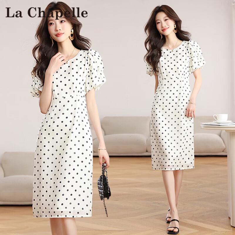 La Chapelle Polka Dot A-Line Midi Dress M