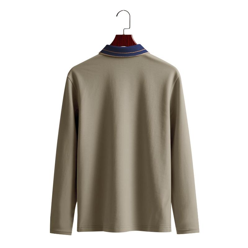 American Style Mens Turn Down Collar Color Block Long Sleeve Casual Polo Shirt