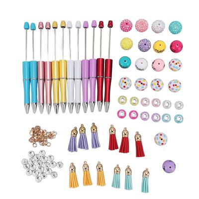 12PCS Beadable Pens Kit Bright Colors DIY Making Beaded Ballpoint Pens with Tassels for Office