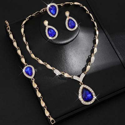 Armband Ring Strassbesetzt Schmuckset Wassertropfen Anhänger Damenschmuckset Damen