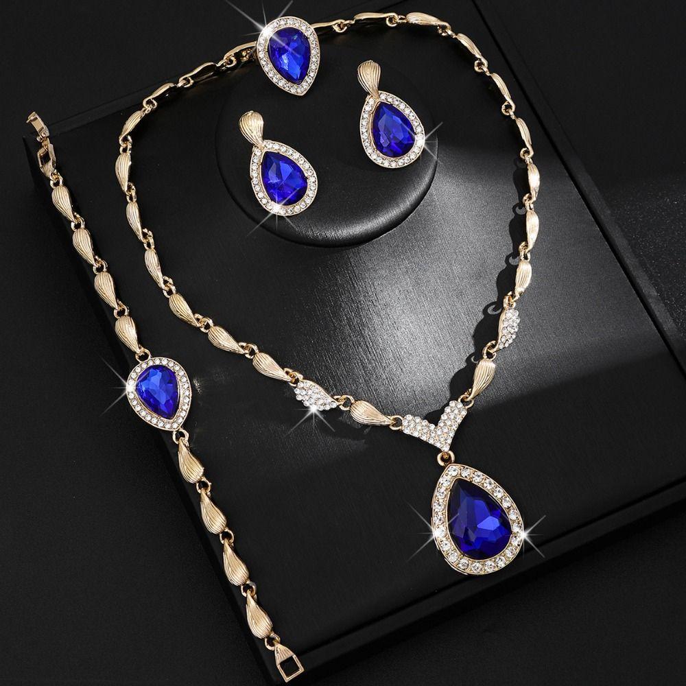 Light Luxury Rhinestone Inlaid Jewelry Set Water Drop Pendant Women Jewelry Set  Gifts