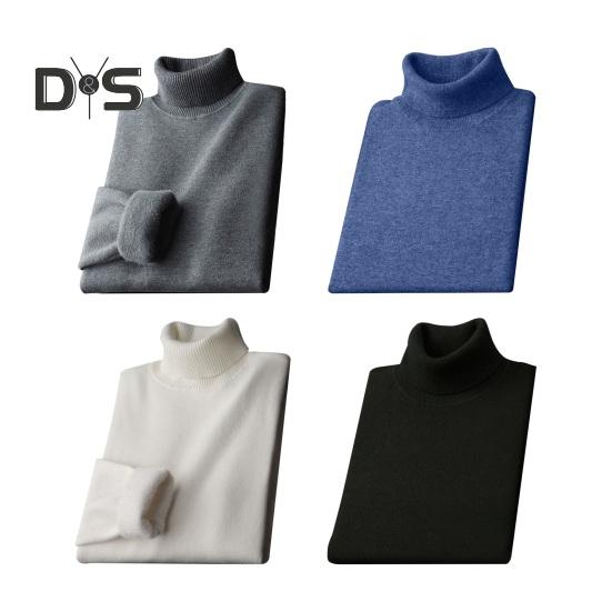 Sonbahar Kış Erkek Kazak Yarım Yüksek Yaka Örme Kalın Peluş Astar Elastik Uzun Kollu Sıcak Düz Renk Alt Örgü Gevşek Günlük Giyim Kazaklar