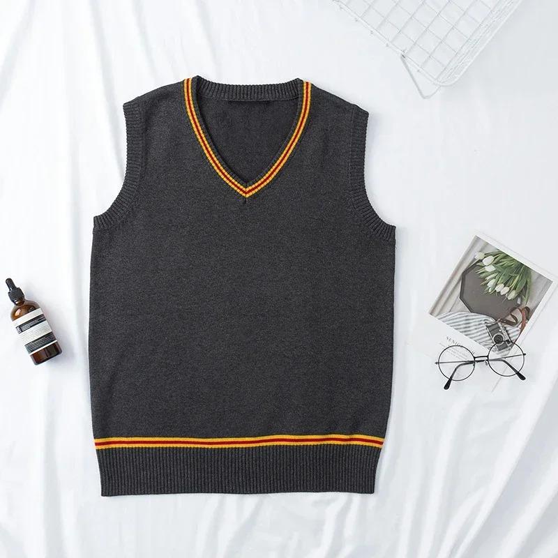 DY20Cosplay Costume Magic School Hufflepuff Ravenclaw Slytherin Wizard V Neck Sweater Uniform Stripe Cotton Sleeveless Knitted V