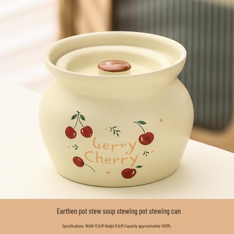 Ceramic Earthen Pot with Lid for Stews & Double Boiled Dishes - Single-Serve Steamed Egg Cup Included