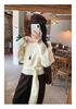 Light High-Waisted V-Neck Knit Sweater with Tie-Up for Women - Autumn/Winter Loose Slimming Trendy Top