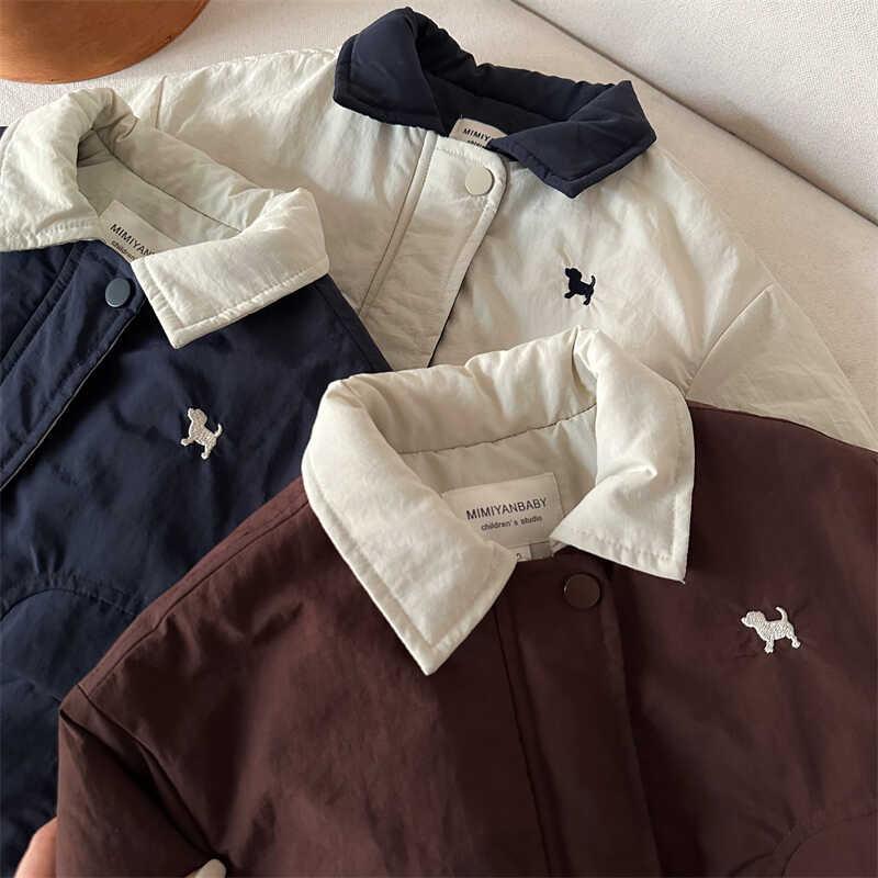 Kids Padded Baseball Jacket with Cartoon Dog Print for Boys and Girls