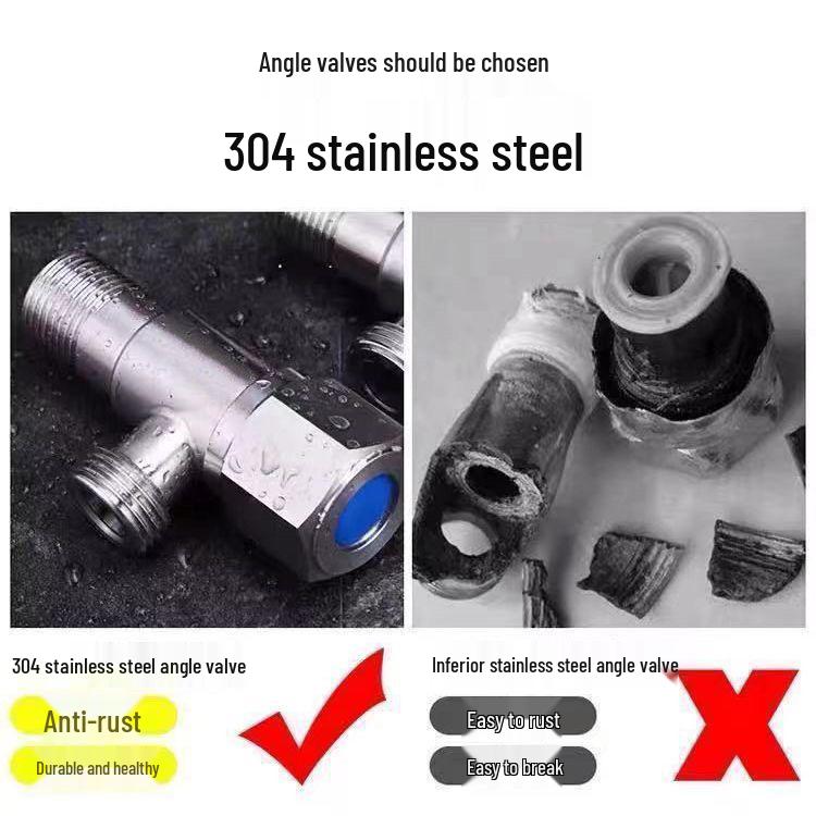 304 Stainless Steel Angle Valve for Cold/Hot Water, Universal 4-Point Household Stop Valve for Water Heaters and Toilets