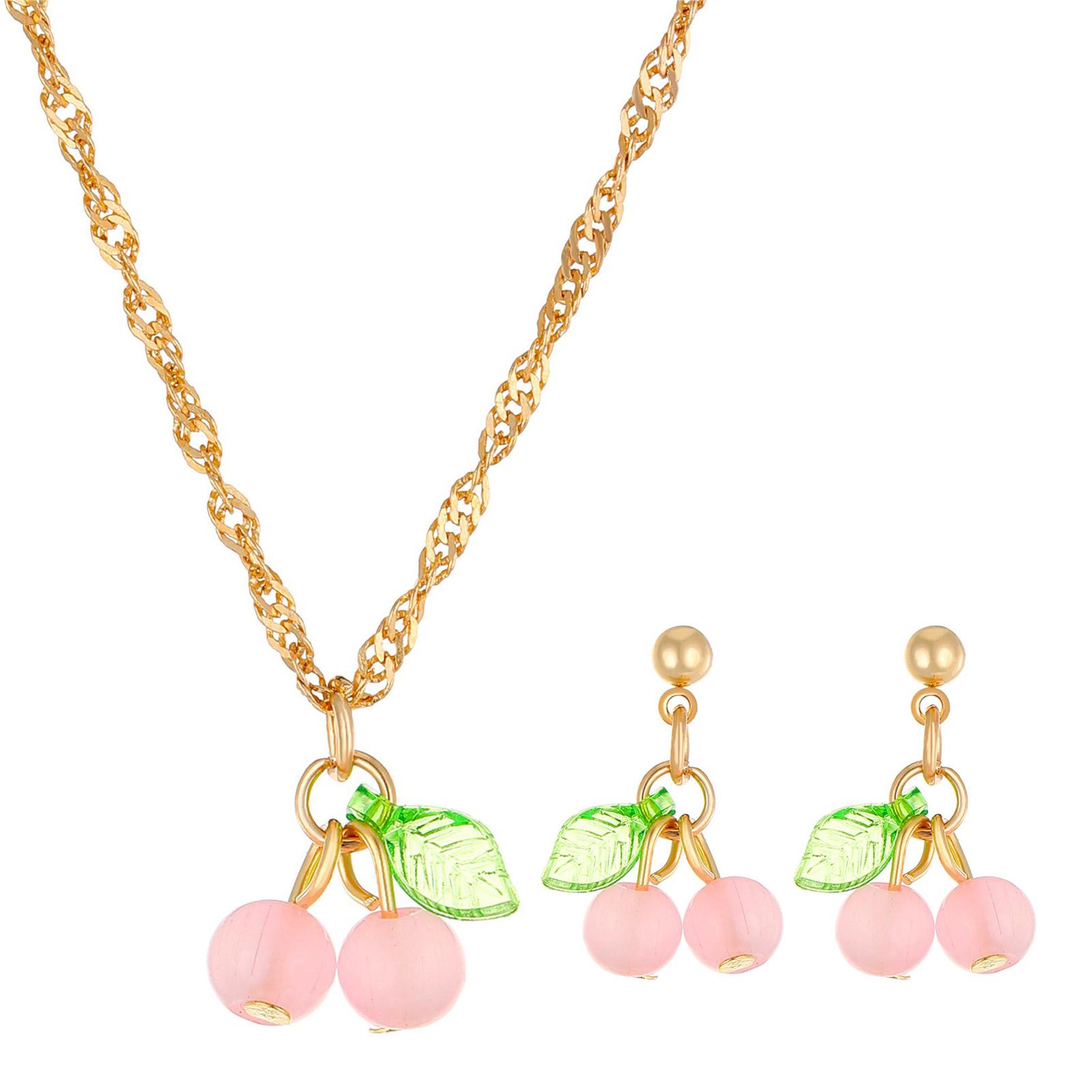 

Элегантный набор «Вишня»: колье и серьги. Подвеска, цепочка, серьги-пусеты для женщин. Модные повседневные украшения. Подарок на день рождения. розовый