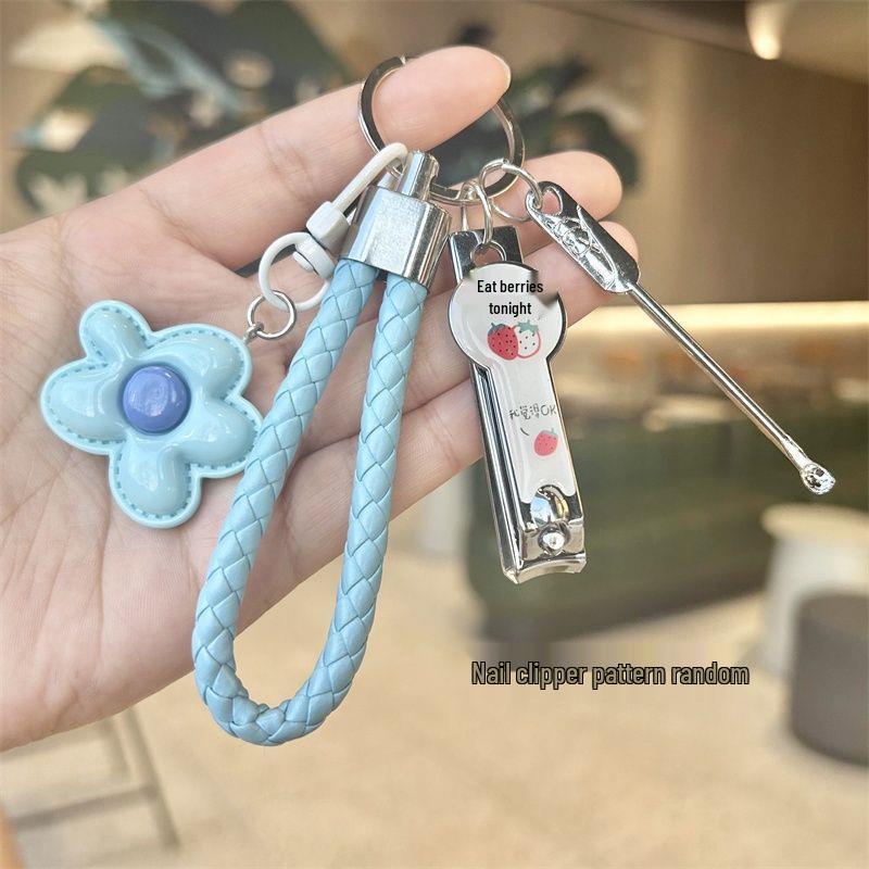 Dopamine Colorful Flower Keychain Set: Girlish Heart Charm, Nail Clipper, Ear Pick Accessories