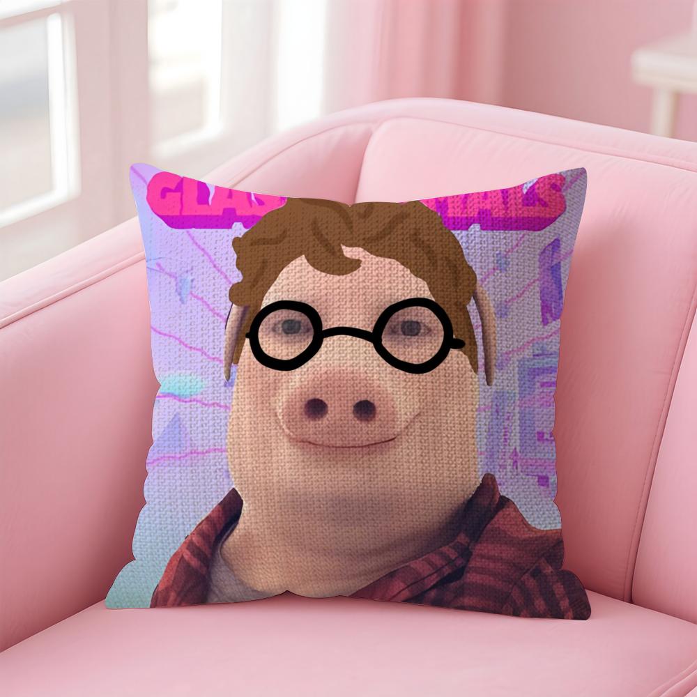 John Pork Dzwoni Poszewka na Poduszkę Naturalny Len Poszewka na Poduszkę Dwustronny Nadruk Dekoracyjna Poszewka na Poduszkę Sofa Wystrój Domu Prezent
