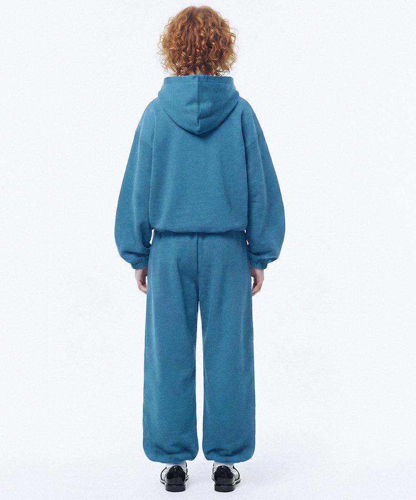 [Set] String Oversized Hoodie + Single-Pleat Wide Pants - Peacock Green