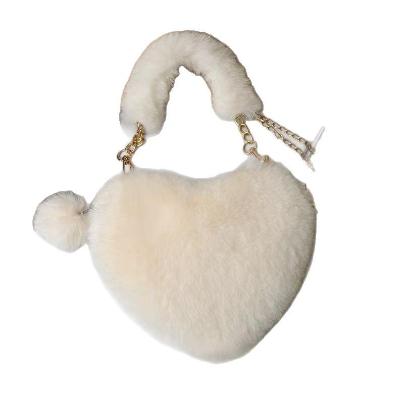 

Portable plush peach heart bag love bag women s chain messenger bag shoulder bag versatile spring hand carry plush love белый