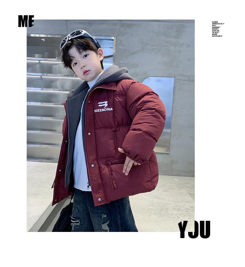 Boys' Red Winter Two-in-One Thickened Cotton Jacket