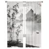 Chinese Ink Landscape Painting Bamboo Sheer Voile Curtains For Bedroom Living Room Kitchen Decor Chiffon Tulle Windows Curtain
