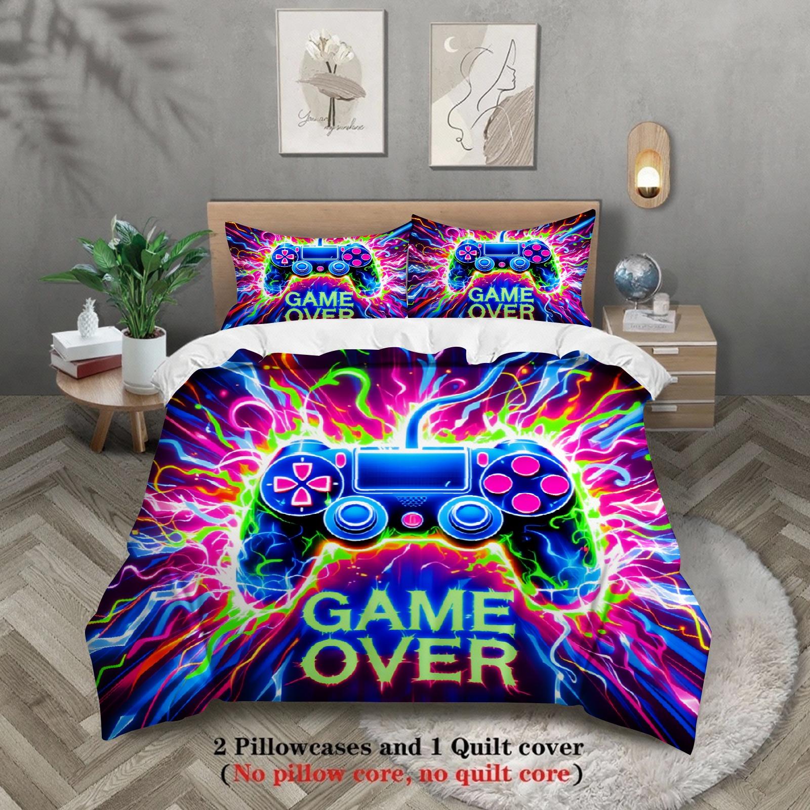 

3PCS Neon Graffiti Gaming Controller Duvet Cover Set Vibrant Gaming Bedding for Teen Boys No Insert Queen Size Trendy Room Decor EU SK(260x220cm)