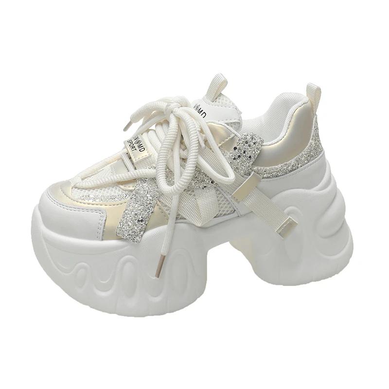 

Новые модные толстые кроссовки женские весна-осень на шнуровке на платформе спортивная обувь женские 8 см толстые высокие каблуки женские кроссовки 36 бежевый