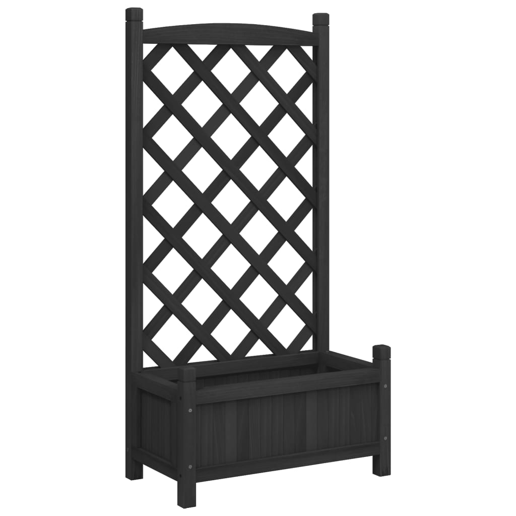 Vidaxl Planter with Trellis, Black, Solid Fir Wood