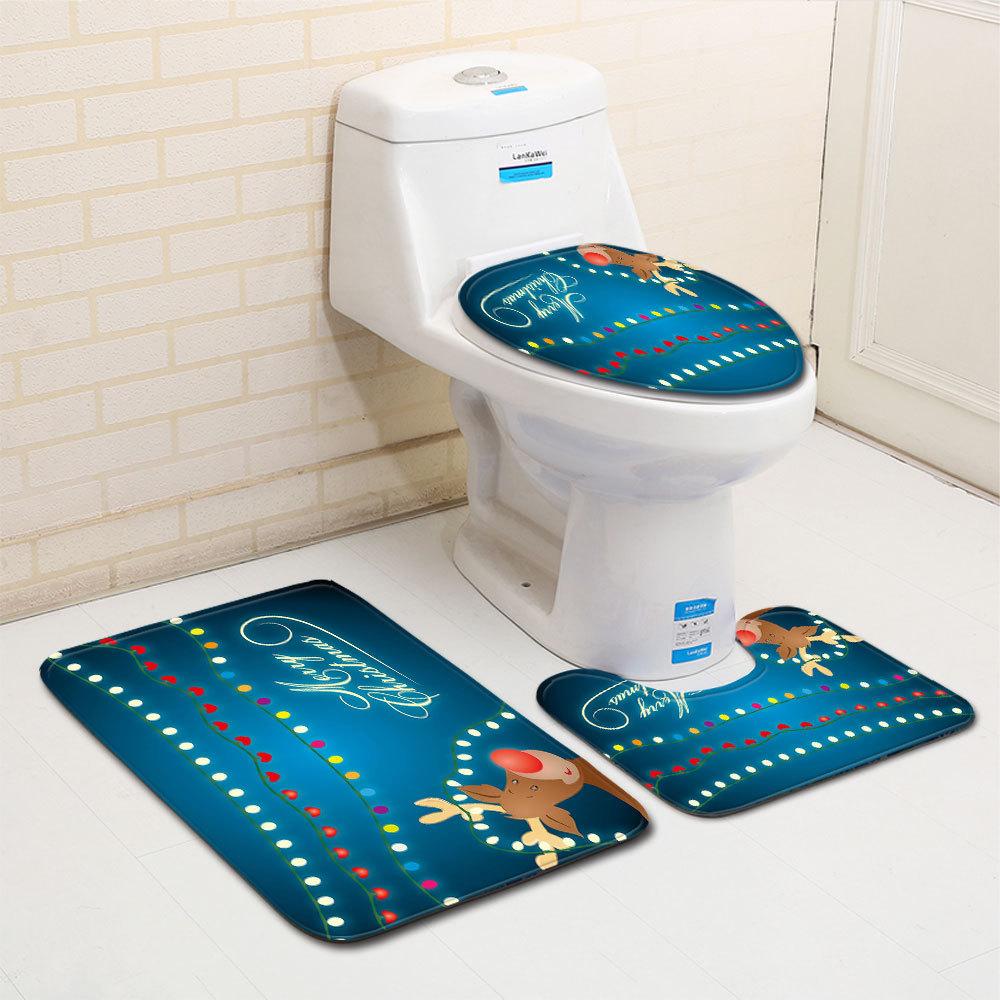 Christmas Bathroom Floor Mat Toilet Three-Piece Set