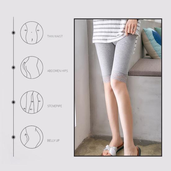 Women Tight Bottom Shorts Solid Color Lace Trim Design High Elastic Curve-enhancing Leggings Yoga Fitness Shorts