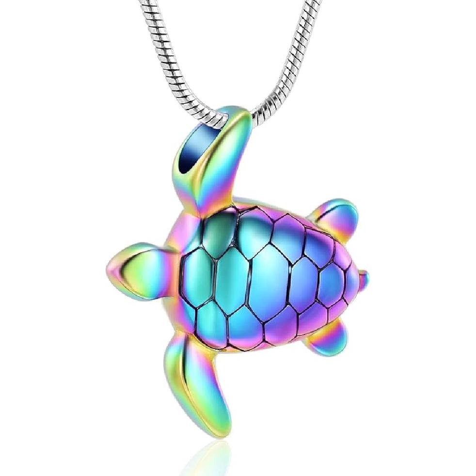 shajwo Sea Turtle Cremation Urn Necklaces for Ashes Stainless Steel Animal Urn Keepsake Jewelry Pendants for Men Women