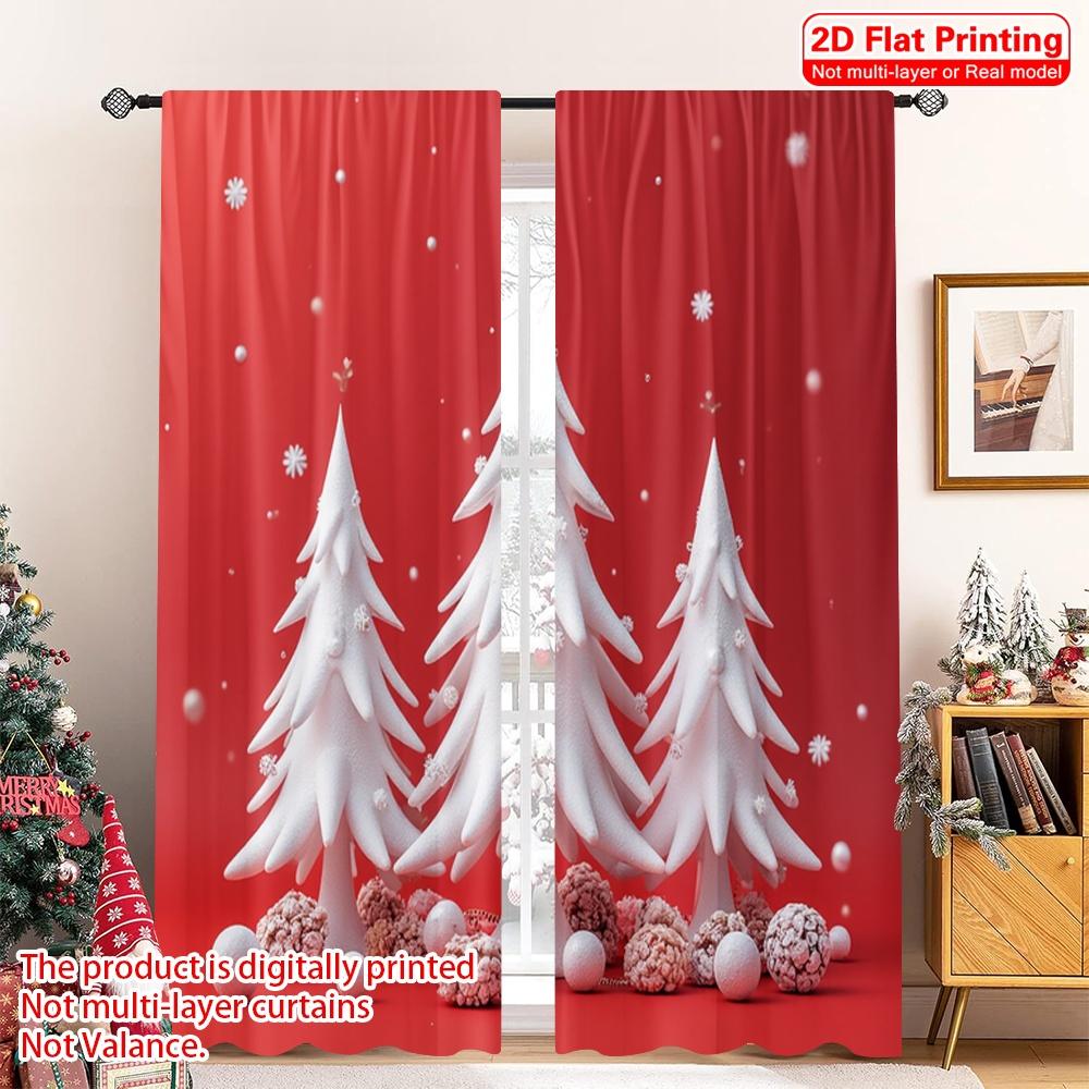 

2pcs 2D flat printing Merry Christmas Window Drapes Winter Snowscape Trees Holiday Polyester Without Electricity Birthday Party 52.50×116.00 CM 2pcs