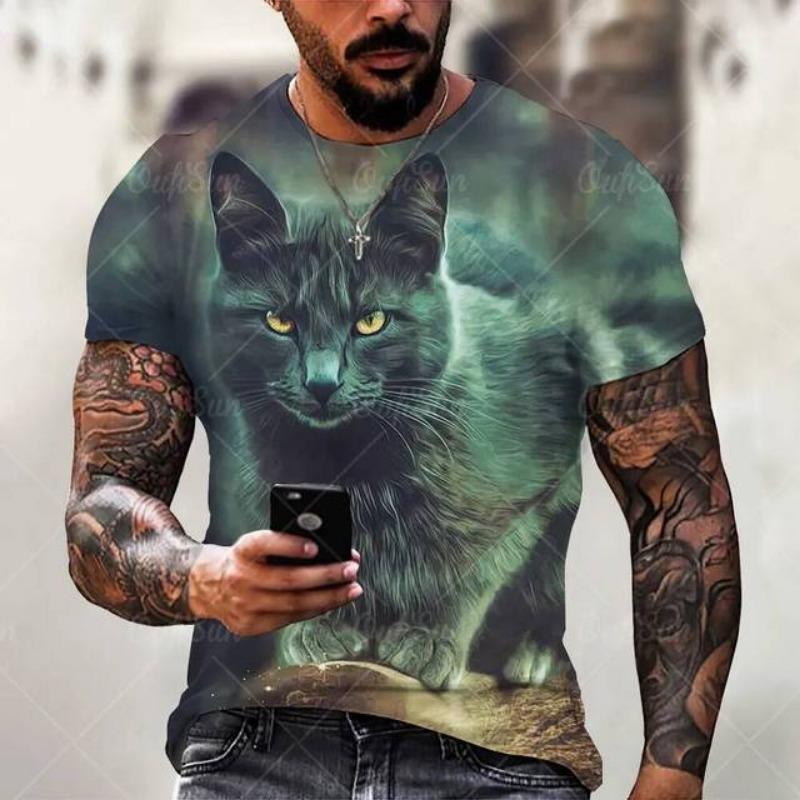 Letní pánské a dámské tričko Roztomilý kočičí vzor 3D tisk s kulatým výstřihem Funny Pet Print Velká velikostUnisex Dětský top svetr