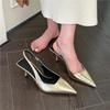 New Women's Sandals Pointed Toe Slingbacks Gold High Heels Dress Shoes Silver Pumps  Summer Wedding Shoe  Mujer