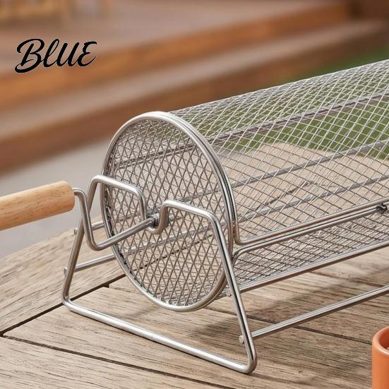Seafood Grilling Basket Rolling Grill with Detachable Handle 360-degree Cage for Handle Outdoor Camping Picnic Party Stainless Steel Mesh