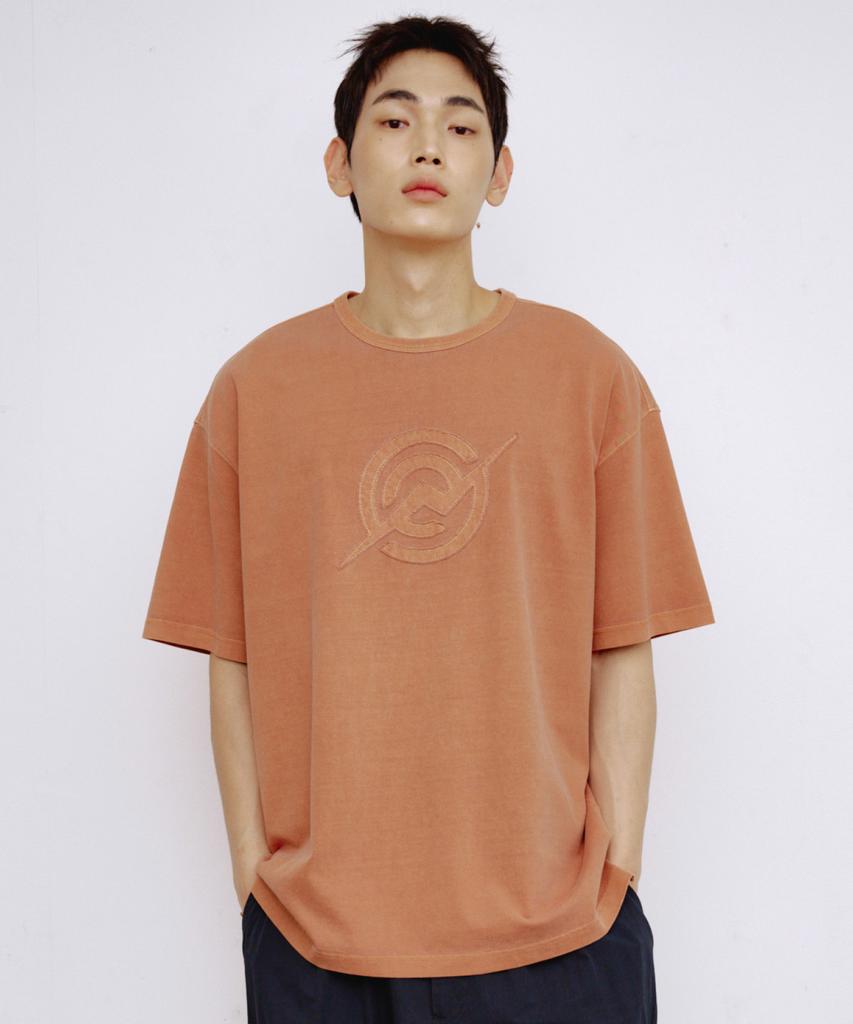 Kallapataleu Kp Symbol Logo Pigment Washed Short-Sleeved T-Shirt - Orange