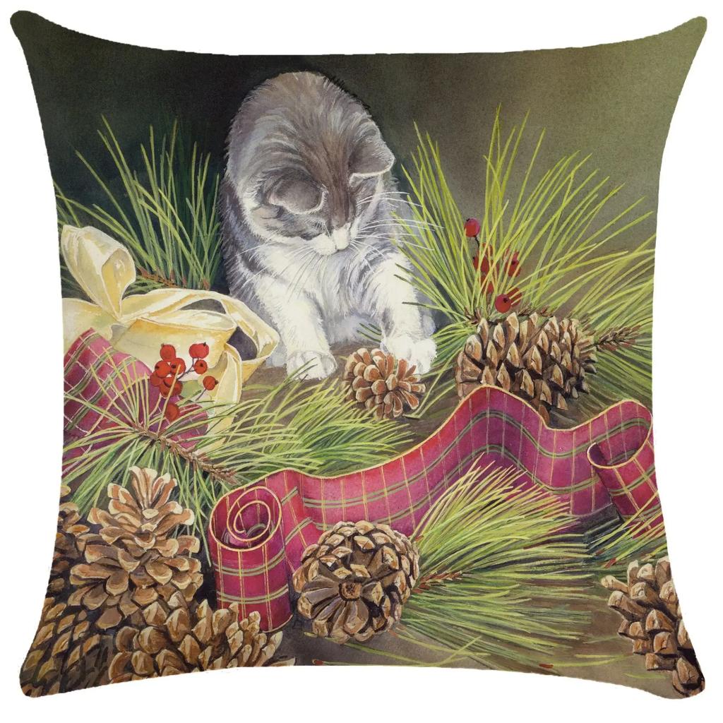 Home Decor Cute Cats & Birds Printed Pillow Covers Pattern Cushion Cover Suitable for Sofa Bedroom Car Pillow Cover