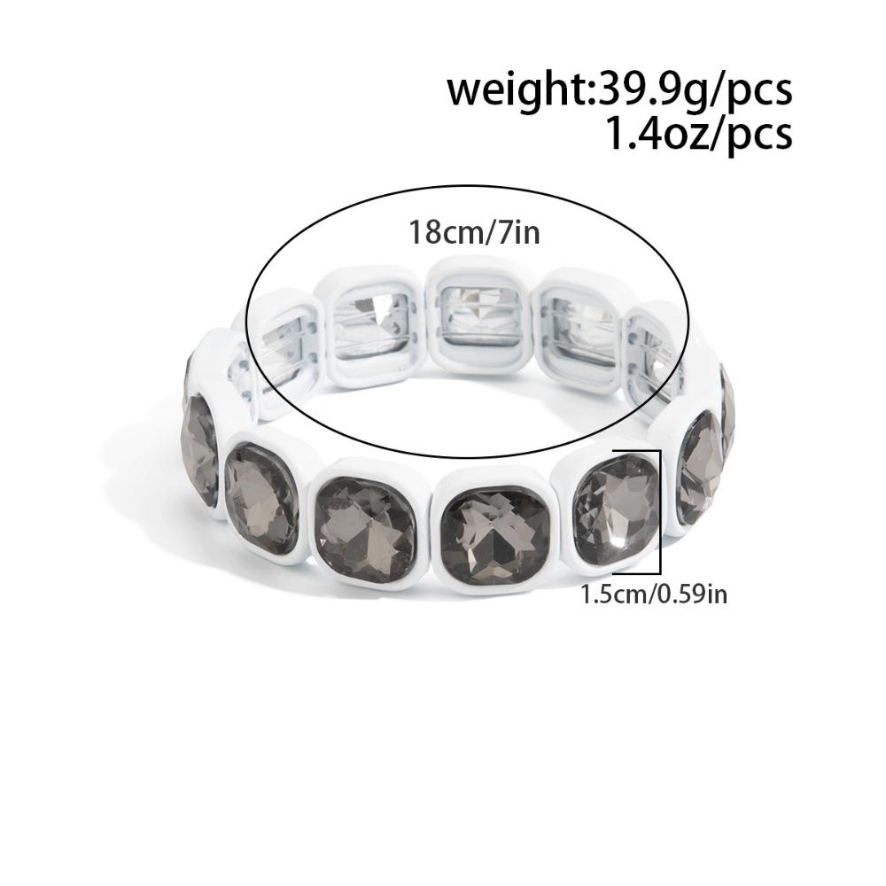 Punk Trendy Luxury Silver Edging Geometric Square Acrylic Imitation Gemstone Bead Elastic Bracelet Ring Sets for Men Jewelry