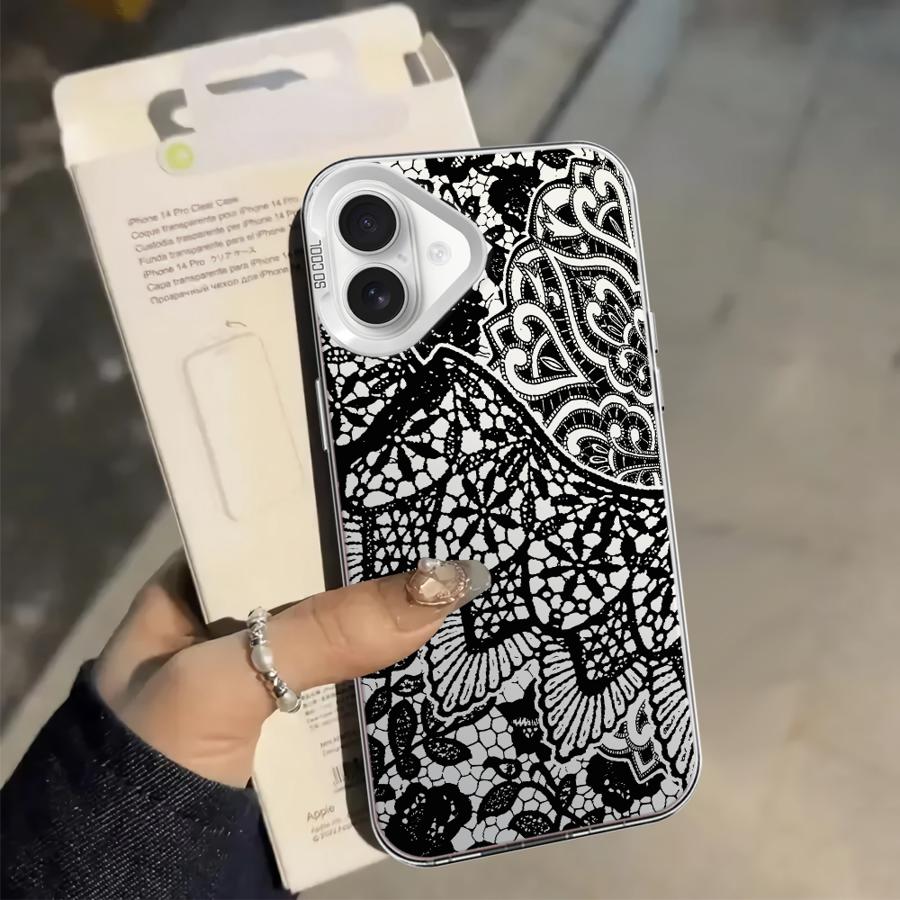 Fashion Black Lace Case for iPhone 17 Pro Max 13 Pro Air XR 12 XS 16 15 Plus 14 11 Back Phone Cover