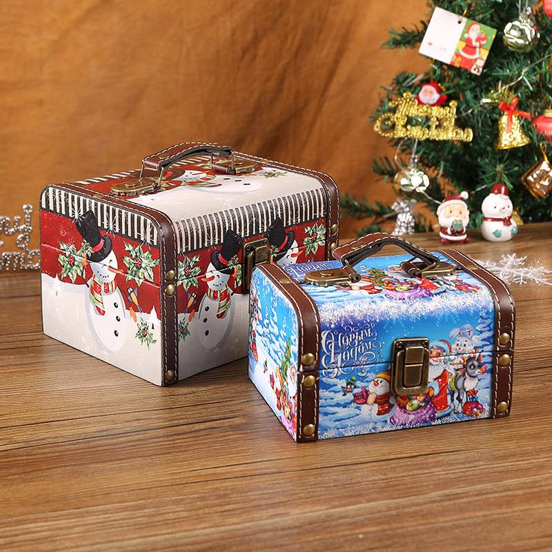 Christmas Wooden Antique Storage Box Medieval Vintage Suitcase Treasure Chest Necklaces Jewelry Organizer Gift Box Big Photo Box
