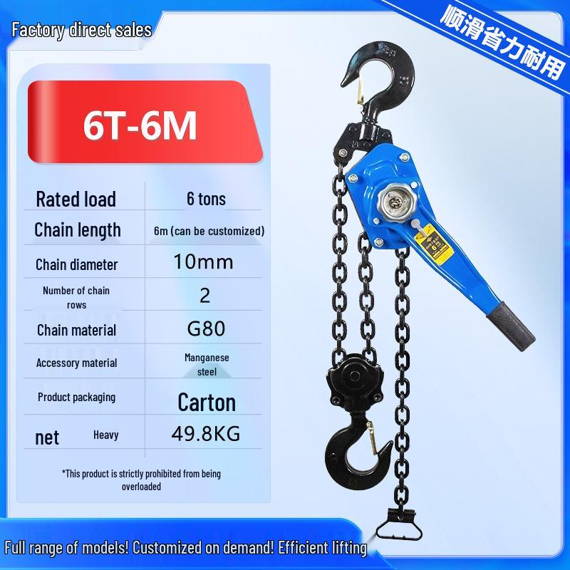 Chenghua Julii Hand-Powered Chain Hoist: Wire Tightener & Lifting Block, 0.75 to 3 Ton Manual Capacity.