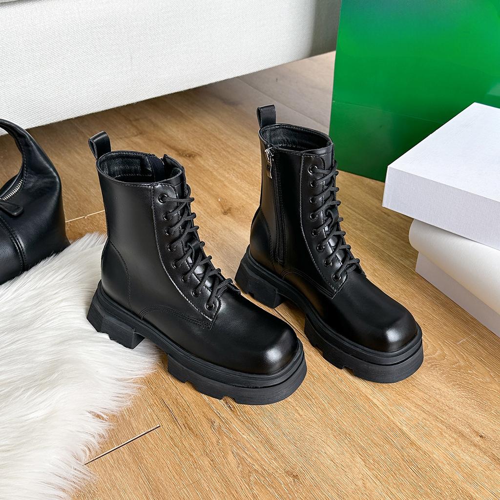 Höhenverlängernde Damen Herbst- und Winter Neue Plateau Stiefeletten Damen Seitenreißverschluss Motorradstiefel Damen Kurze Stiefel Damen