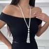 Europese en Amerikaanse mode parel kwast ketting: Elegante Lange Kralen Kristal Sleutelbeenkettinkje