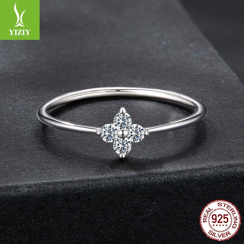 Lucky Clover Mozzarella Diamond Ring Wedding Ring, Exquisite Versatile S925 Sterling Silver Ring Jewelry