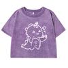 Love Dinosaur Print Retro Tee Shirt Women Casual Washed T Shirts Cotton Street Crop Tees Short Sleeve For Female