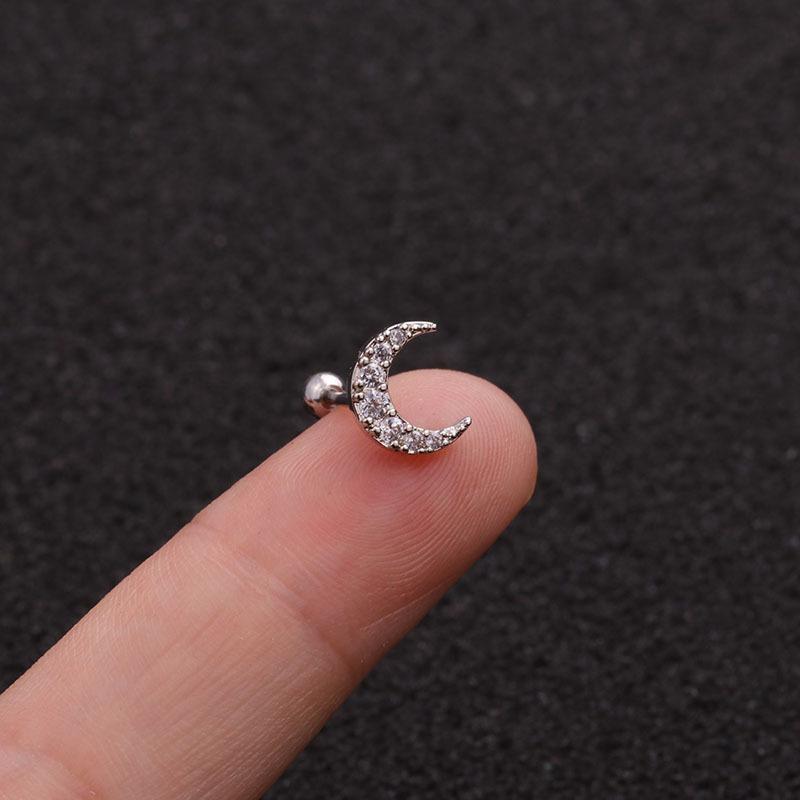 1Pc Explosive Jewelry Stainless Steel Thin Rod Screw Earrings Zircon Cartilage Earrings European And American Ear Piercing